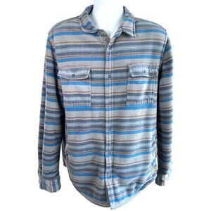 Voyager Mens Sherpa Shirt Jacket Gray Blue Striped Polar Fleece Lined Size Large